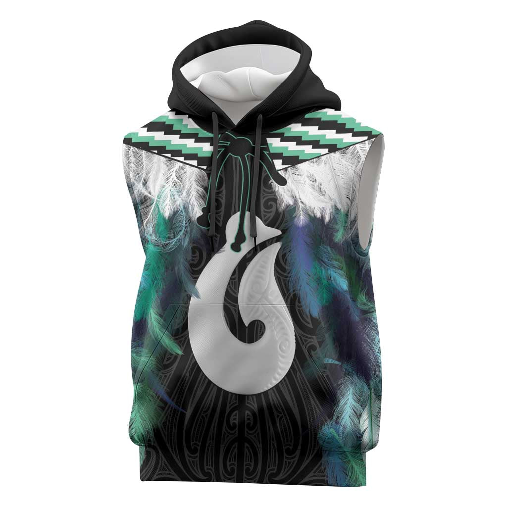 Aotearoa Korowai Motif Sleeveless Hoodie Hei Matau Poutama Maori Pattern - Polynesian Pride