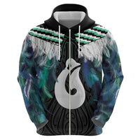 Aotearoa Korowai Motif Zip Hoodie Hei Matau Poutama Maori Pattern