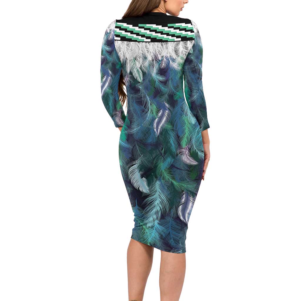 Aotearoa Korowai Motif Family Matching Long Sleeve Bodycon Dress and Hawaiian Shirt Hei Manaia Poutama Maori Pattern