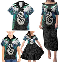 Aotearoa Korowai Motif Family Matching Puletasi and Hawaiian Shirt Hei Manaia Poutama Maori Pattern