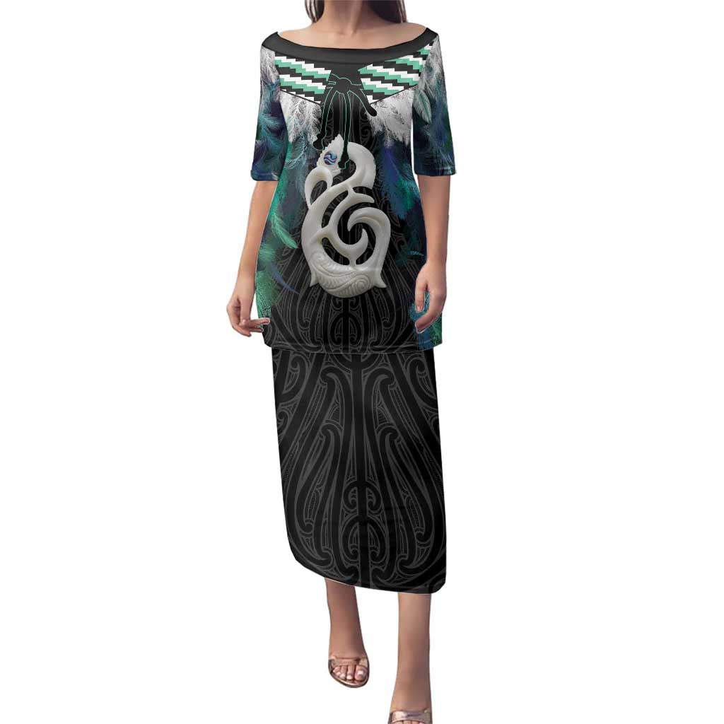 Aotearoa Korowai Motif Family Matching Puletasi and Hawaiian Shirt Hei Manaia Poutama Maori Pattern