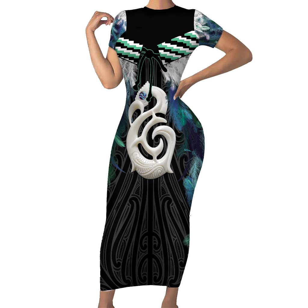 Aotearoa Korowai Motif Family Matching Short Sleeve Bodycon Dress and Hawaiian Shirt Hei Manaia Poutama Maori Pattern