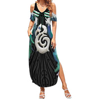 Aotearoa Korowai Motif Family Matching Summer Maxi Dress and Hawaiian Shirt Hei Manaia Poutama Maori Pattern