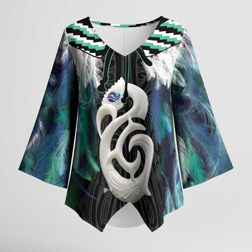 Aotearoa Korowai Motif Kimono Sleeve Blouse Hei Manaia Poutama Maori Pattern - Polynesian Pride