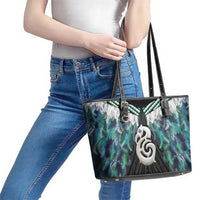 Aotearoa Korowai Motif Leather Tote Bag Hei Manaia Poutama Maori Pattern
