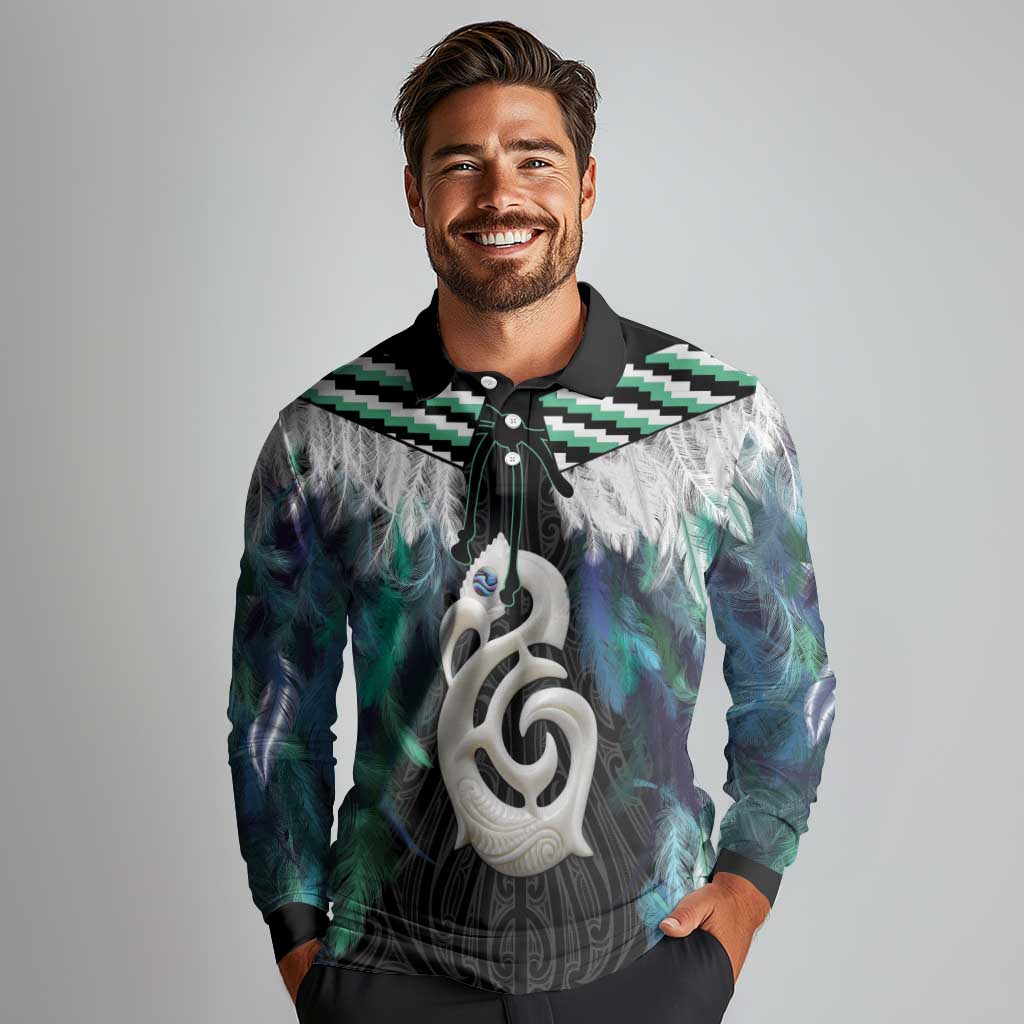 Aotearoa Korowai Motif Long Sleeve Polo Shirt Hei Manaia Poutama Maori Pattern