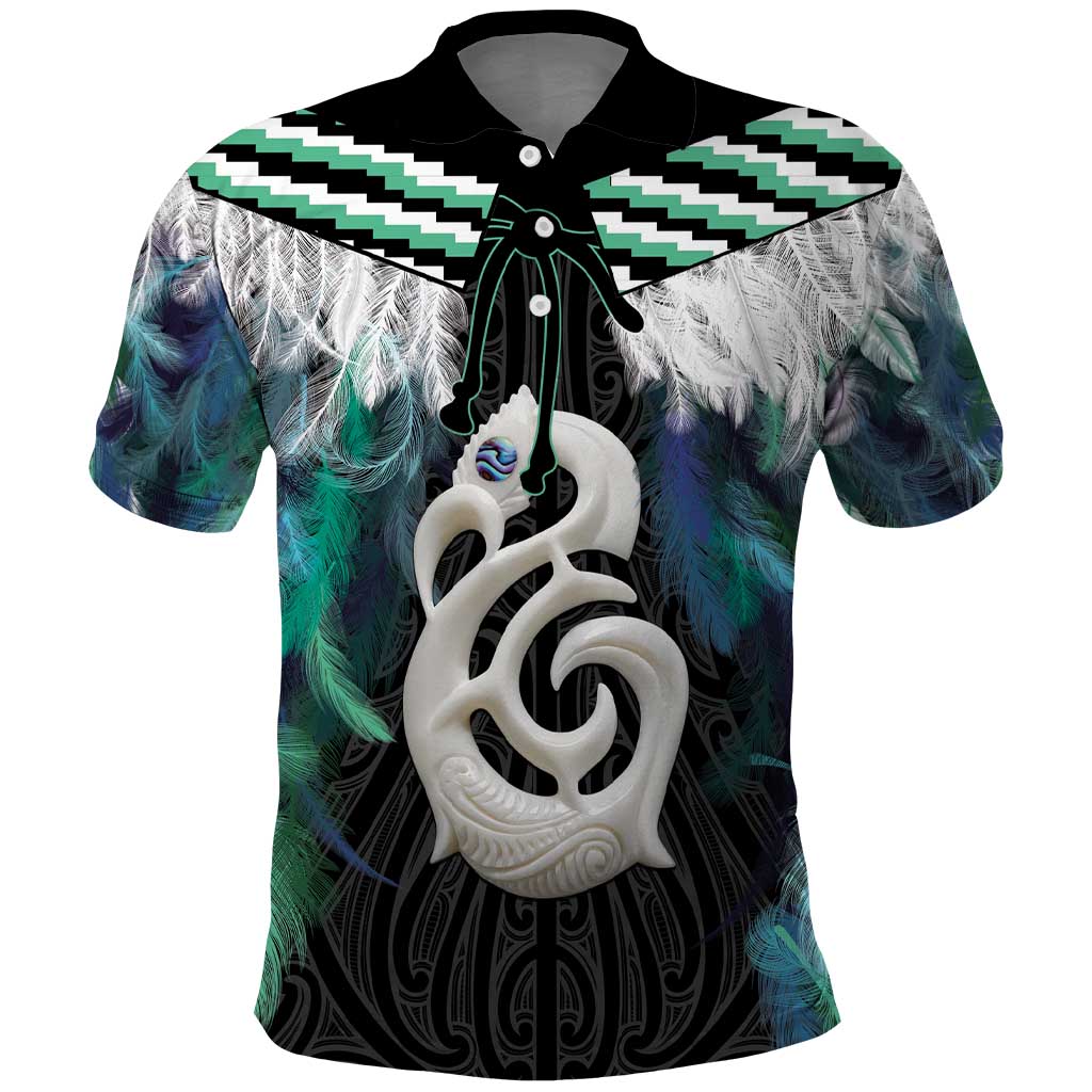 Aotearoa Korowai Motif Polo Shirt Hei Manaia Poutama Maori Pattern LT14 Turquoise - Polynesian Pride
