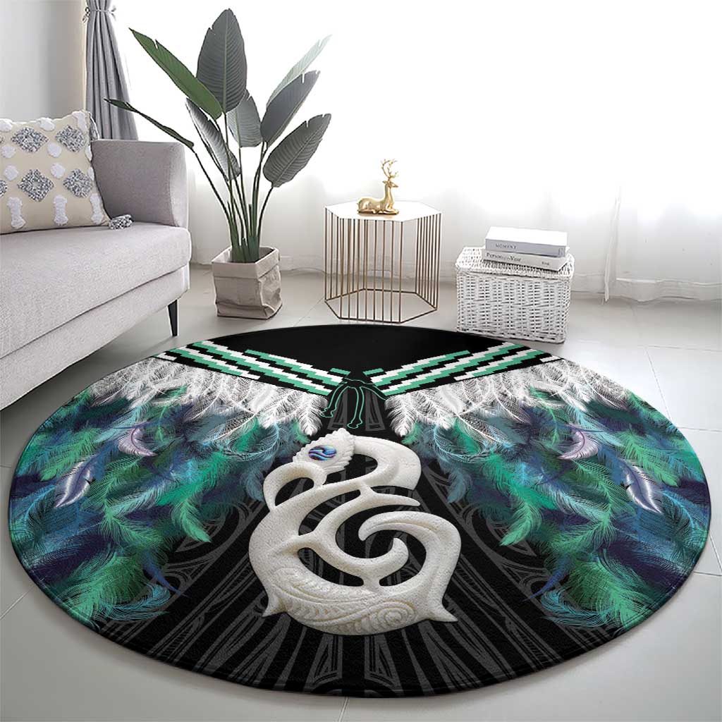 Aotearoa Korowai Motif Round Carpet Hei Manaia Poutama Maori Pattern