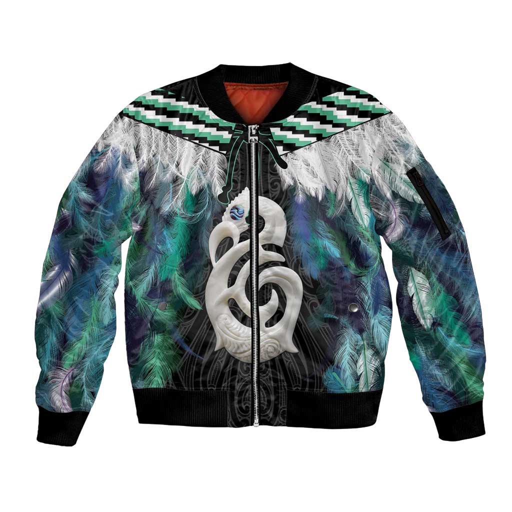 Aotearoa Korowai Motif Sleeve Zip Bomber Jacket Hei Manaia Poutama Maori Pattern