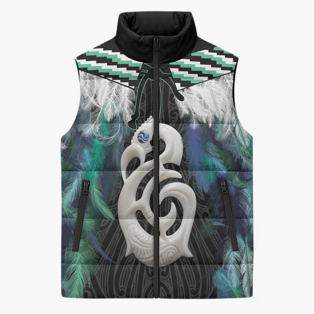 Aotearoa Korowai Motif Sleeveless Puffer Jacket Hei Manaia Poutama Maori Pattern - Polynesian Pride