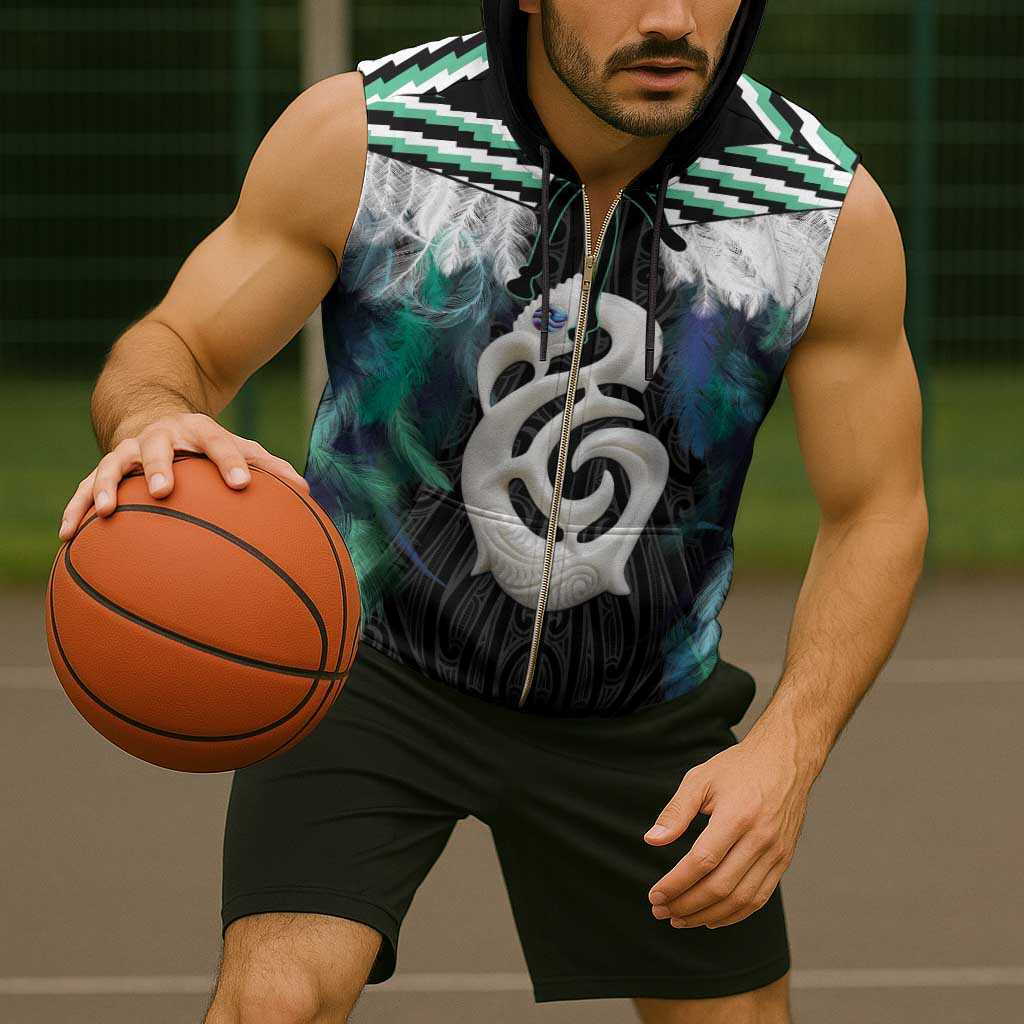 Aotearoa Korowai Motif Sleeveless Zip Hoodie Hei Manaia Poutama Maori Pattern - Polynesian Pride