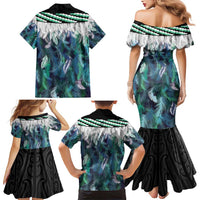 Aotearoa Korowai Motif Family Matching Mermaid Dress and Hawaiian Shirt Maori Wheku Poutama