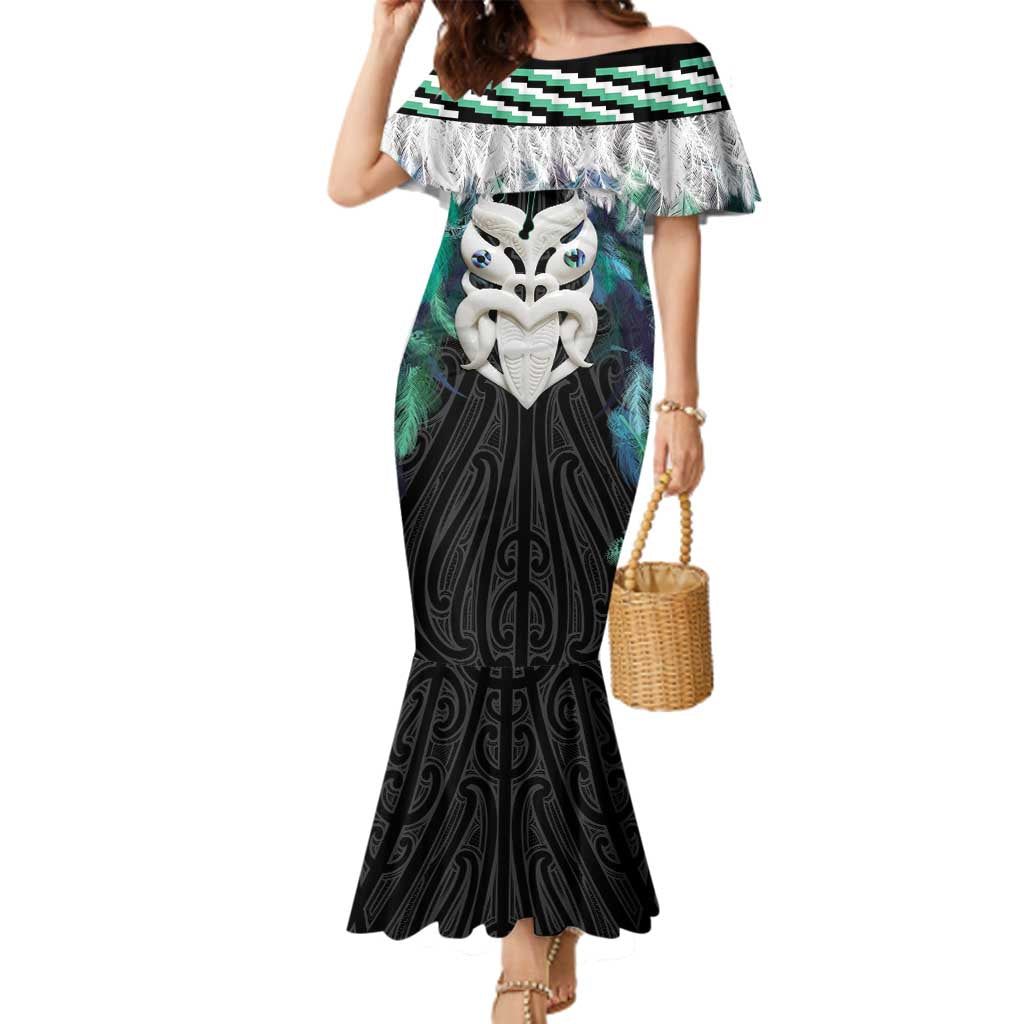 Aotearoa Korowai Motif Family Matching Mermaid Dress and Hawaiian Shirt Maori Wheku Poutama