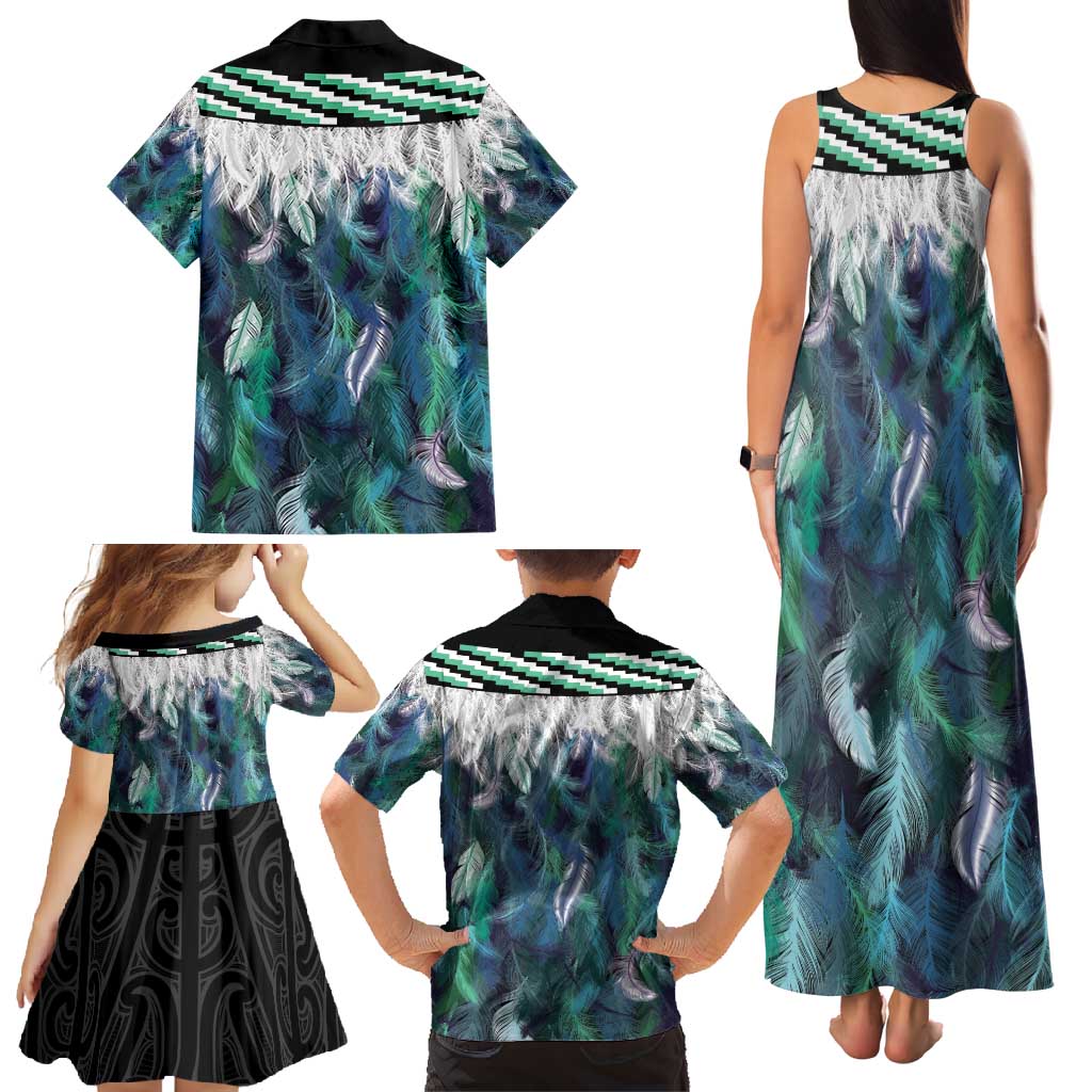 Aotearoa Korowai Motif Family Matching Tank Maxi Dress and Hawaiian Shirt Maori Wheku Poutama