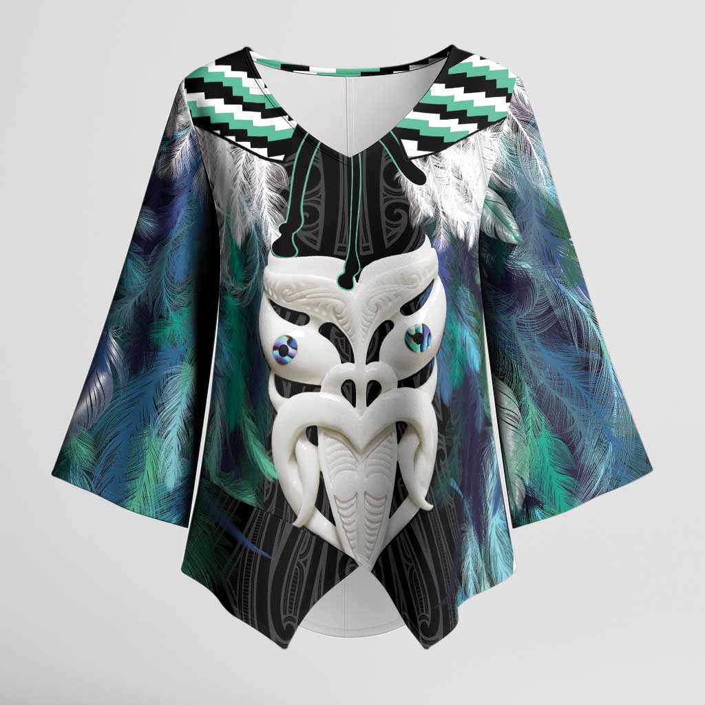 Aotearoa Korowai Motif Kimono Sleeve Blouse Maori Wheku Poutama - Polynesian Pride