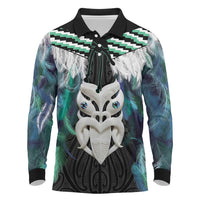 Aotearoa Korowai Motif Long Sleeve Polo Shirt Maori Wheku Poutama
