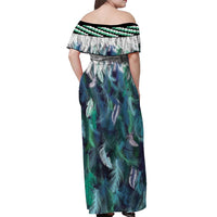 Aotearoa Korowai Motif Off Shoulder Maxi Dress Maori Wheku Poutama