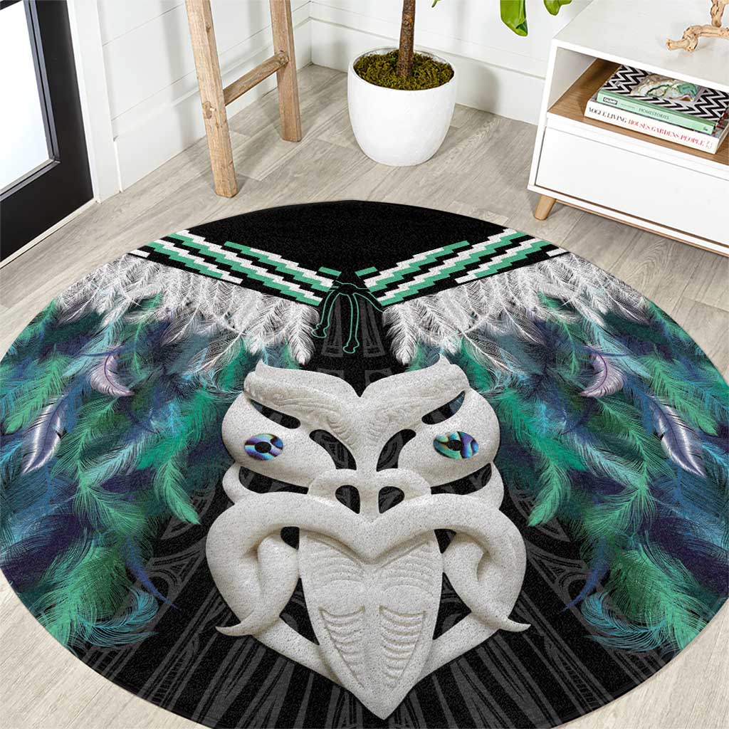 Aotearoa Korowai Motif Round Carpet Maori Wheku Poutama