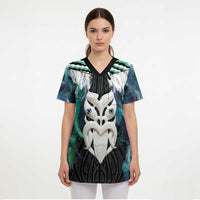 Aotearoa Korowai Motif Scrub Top Maori Wheku Poutama - Polynesian Pride