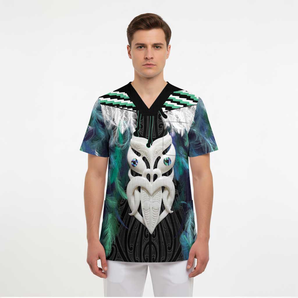 Aotearoa Korowai Motif Scrub Top Maori Wheku Poutama - Polynesian Pride