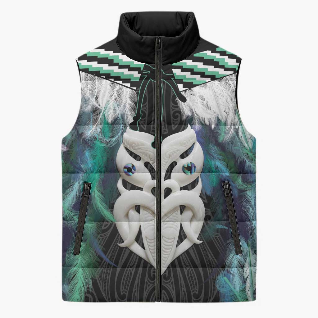 Aotearoa Korowai Motif Sleeveless Puffer Jacket Maori Wheku Poutama - Polynesian Pride