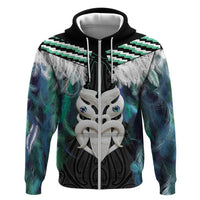 Aotearoa Korowai Motif Zip Hoodie Maori Wheku Poutama
