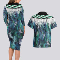 Aotearoa Korowai Motif Couples Matching Long Sleeve Bodycon Dress and Hawaiian Shirt Maori Tane Poutama