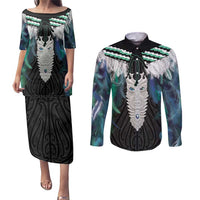 Aotearoa Korowai Motif Couples Matching Puletasi and Long Sleeve Button Shirt Maori Tane Poutama