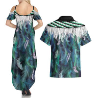 Aotearoa Korowai Motif Couples Matching Summer Maxi Dress and Hawaiian Shirt Maori Tane Poutama