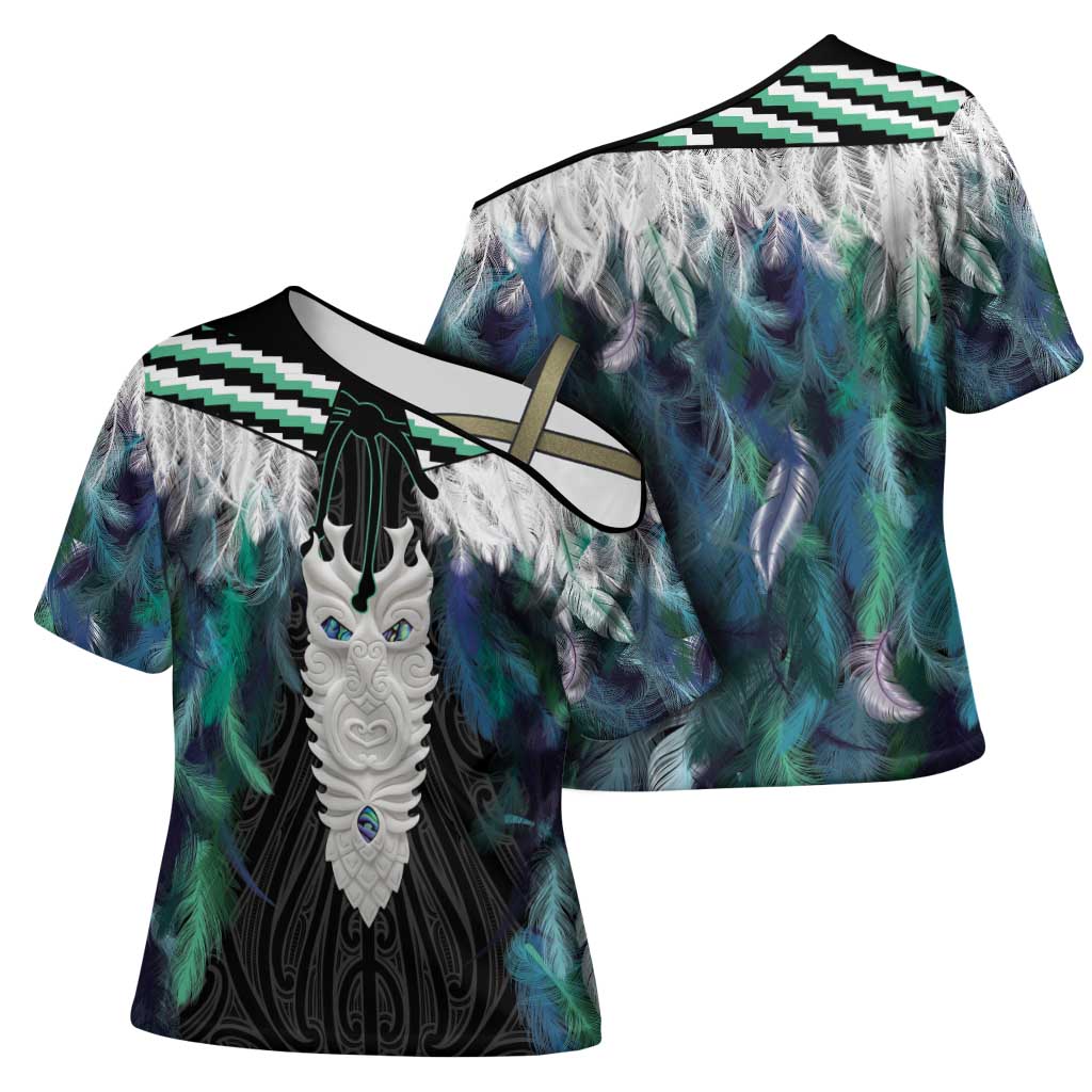 Aotearoa Korowai Motif Cross Shoulder Shirt Maori Tane Poutama - Polynesian Pride