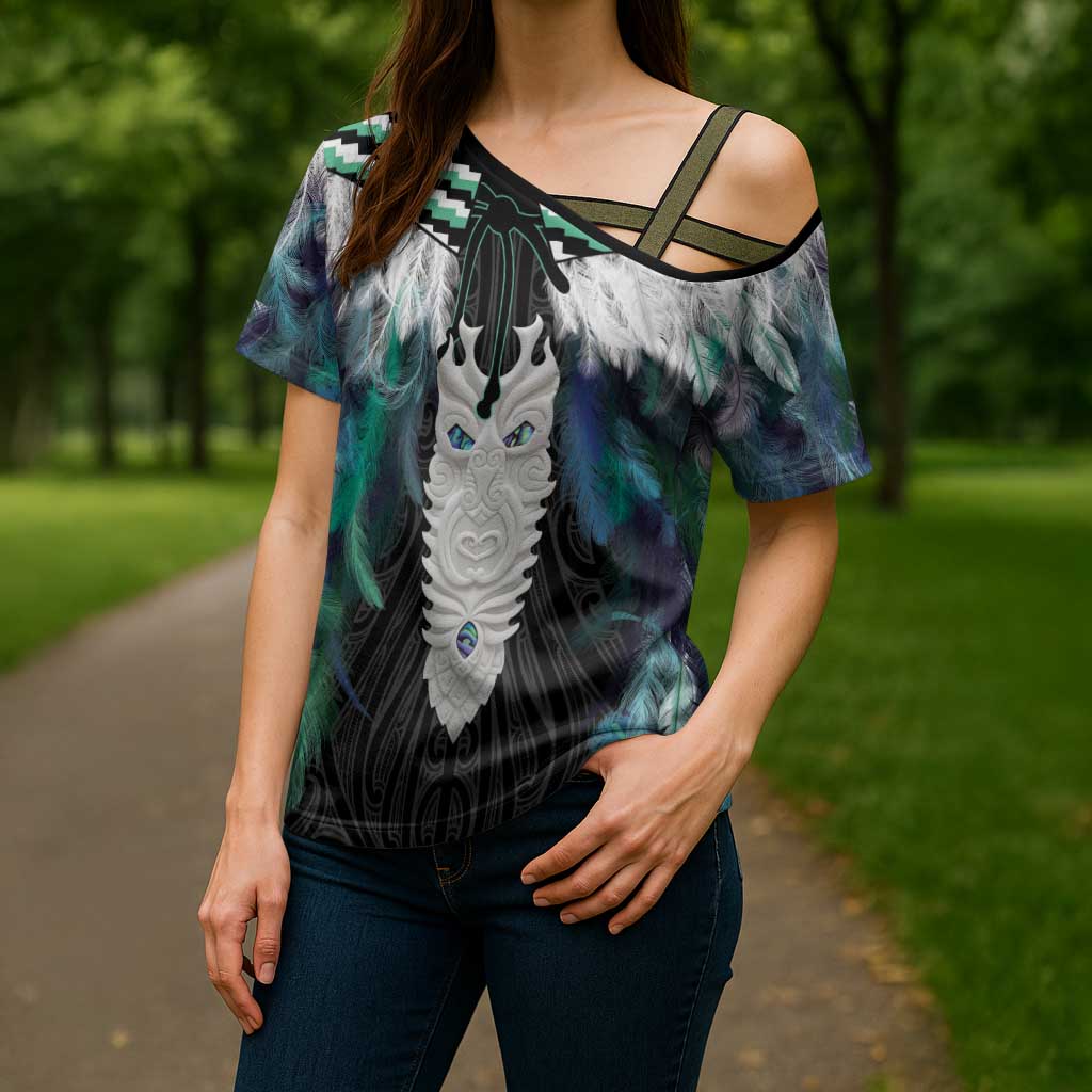 Aotearoa Korowai Motif Cross Shoulder Shirt Maori Tane Poutama - Polynesian Pride