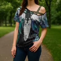 Aotearoa Korowai Motif Cross Shoulder Shirt Maori Tane Poutama - Polynesian Pride