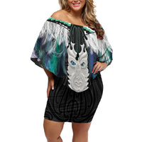 Aotearoa Korowai Motif Family Matching Off Shoulder Short Dress and Hawaiian Shirt Maori Tane Poutama