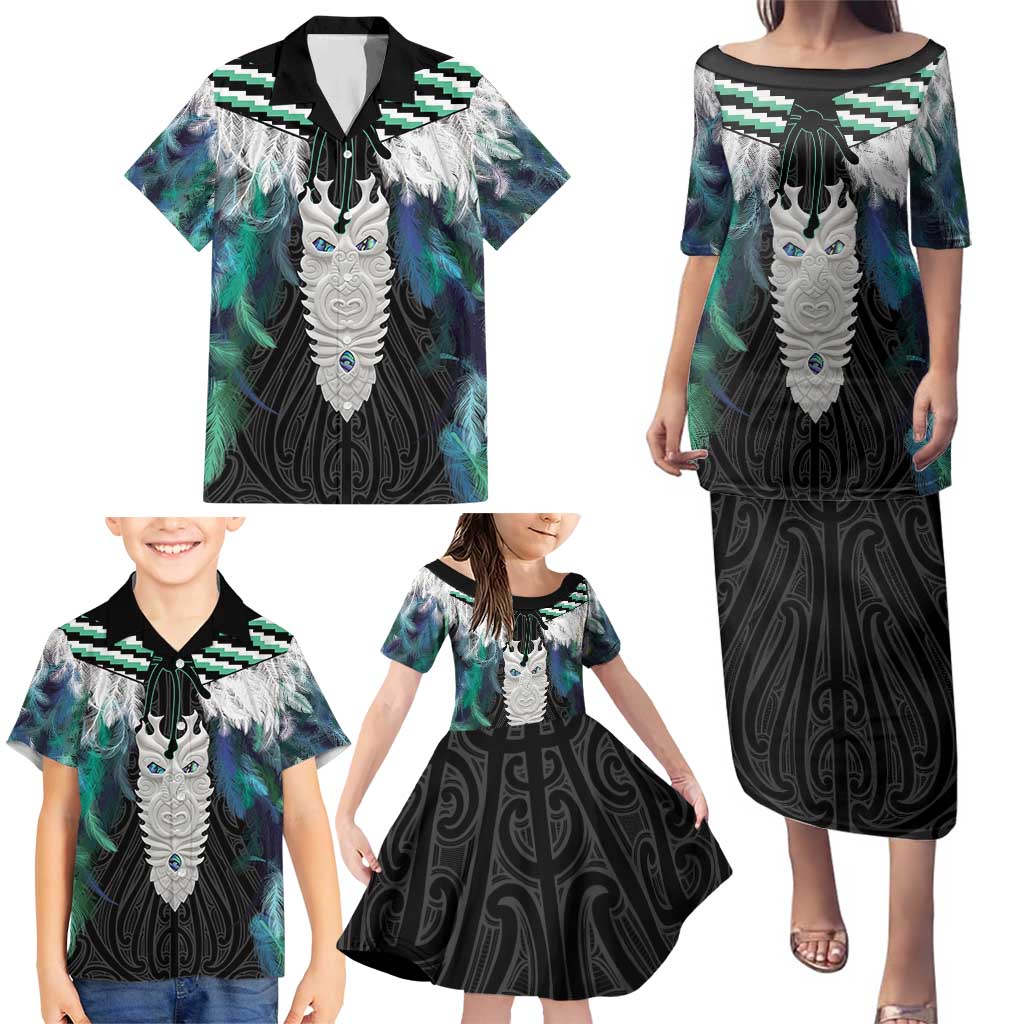 Aotearoa Korowai Motif Family Matching Puletasi and Hawaiian Shirt Maori Tane Poutama