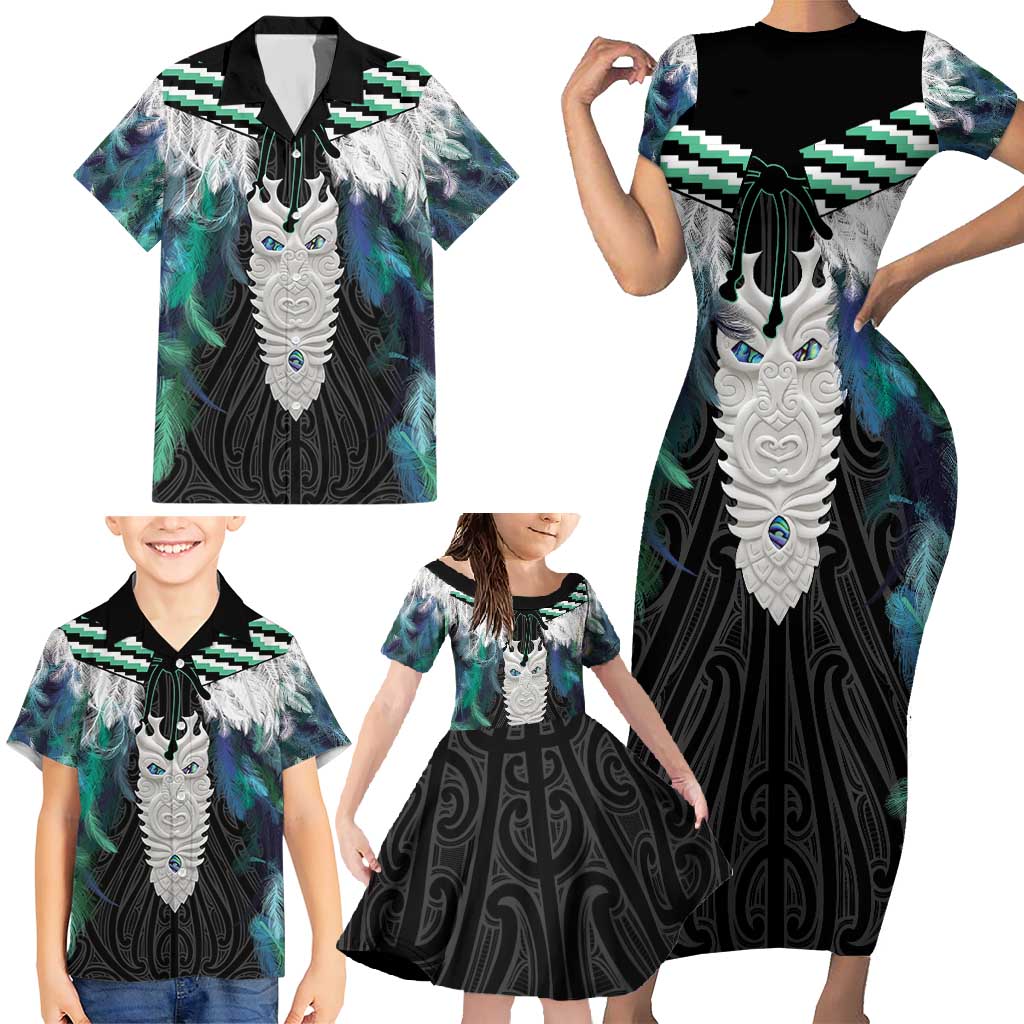 Aotearoa Korowai Motif Family Matching Short Sleeve Bodycon Dress and Hawaiian Shirt Maori Tane Poutama