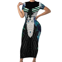 Aotearoa Korowai Motif Family Matching Short Sleeve Bodycon Dress and Hawaiian Shirt Maori Tane Poutama