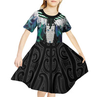 Aotearoa Korowai Motif Kid Short Sleeve Dress Maori Tane Poutama