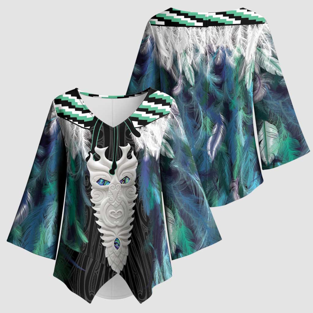 Aotearoa Korowai Motif Kimono Sleeve Blouse Maori Tane Poutama - Polynesian Pride