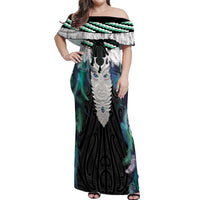 Aotearoa Korowai Motif Off Shoulder Maxi Dress Maori Tane Poutama