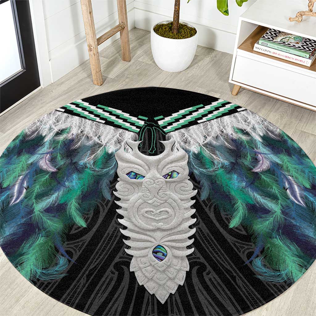 Aotearoa Korowai Motif Round Carpet Maori Tane Poutama