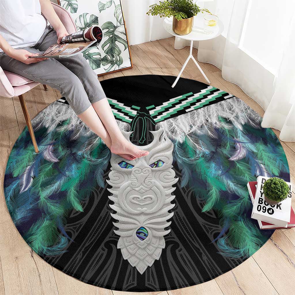 Aotearoa Korowai Motif Round Carpet Maori Tane Poutama