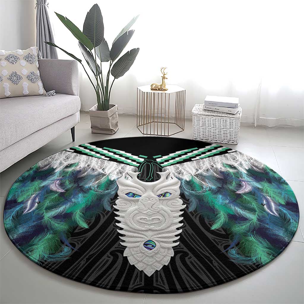 Aotearoa Korowai Motif Round Carpet Maori Tane Poutama