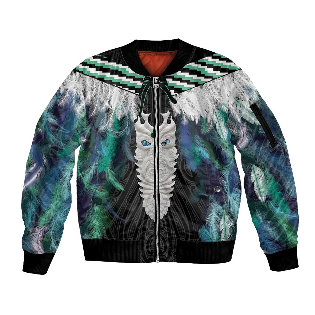 Aotearoa Korowai Motif Sleeve Zip Bomber Jacket Maori Tane Poutama