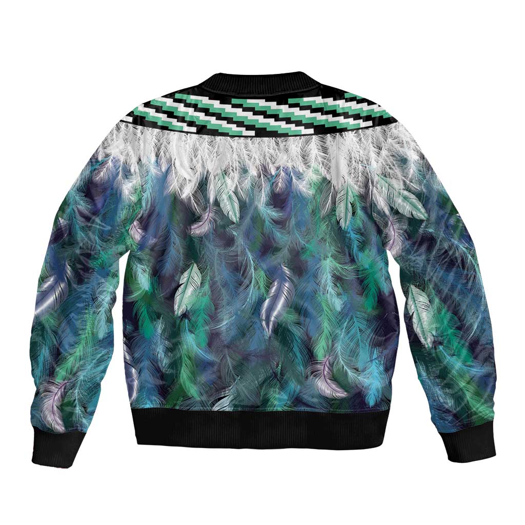 Aotearoa Korowai Motif Sleeve Zip Bomber Jacket Maori Tane Poutama