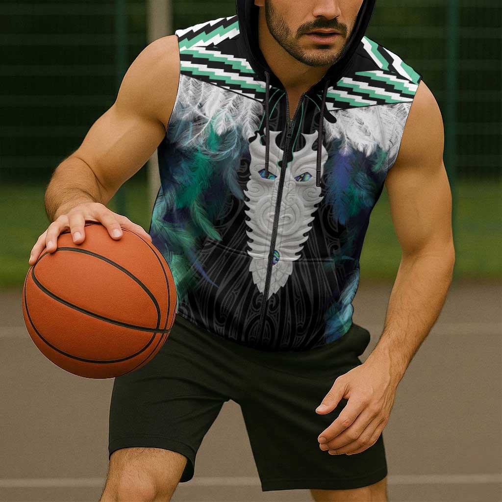 Aotearoa Korowai Motif Sleeveless Zip Hoodie Maori Tane Poutama LT14