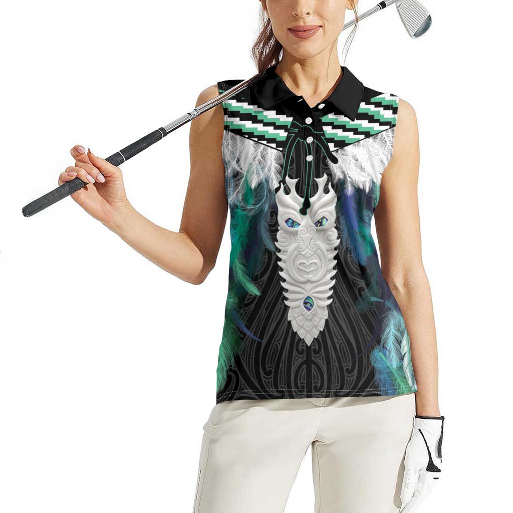 Aotearoa Korowai Motif Women Sleeveless Polo Shirt Maori Tane Poutama