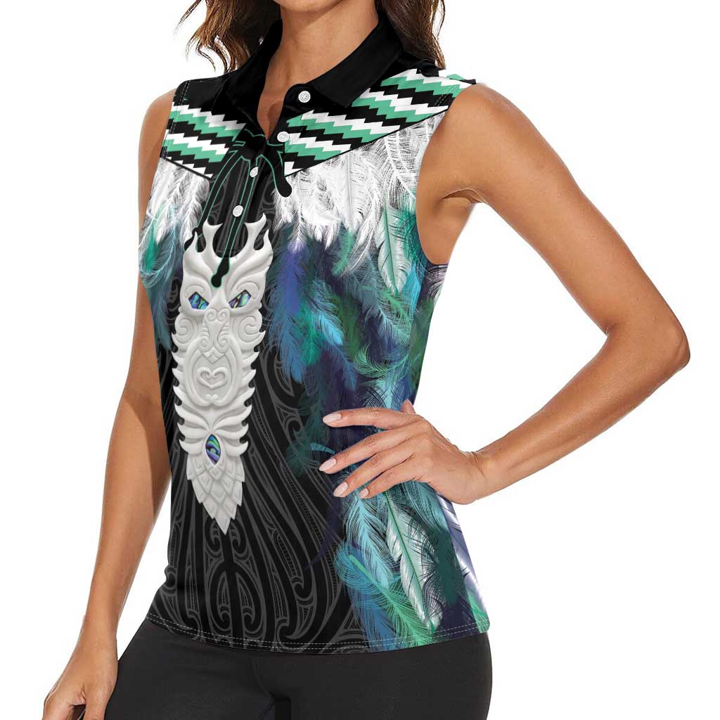 Aotearoa Korowai Motif Women Sleeveless Polo Shirt Maori Tane Poutama