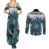 Aotearoa Korowai Motif Couples Matching Summer Maxi Dress and Long Sleeve Button Shirt Maori Koru Poutama LT14 - Polynesian Pride