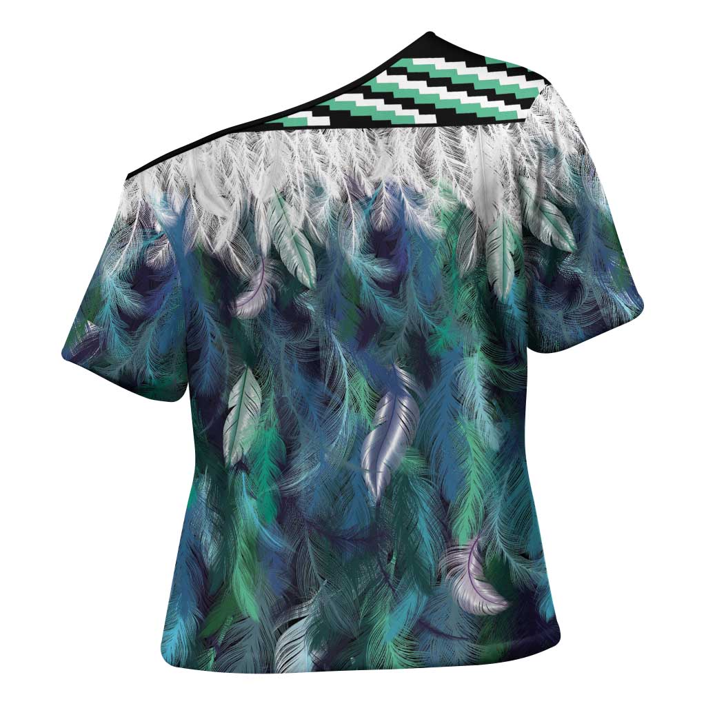 Aotearoa Korowai Motif Cross Shoulder Shirt Maori Koru Poutama - Polynesian Pride