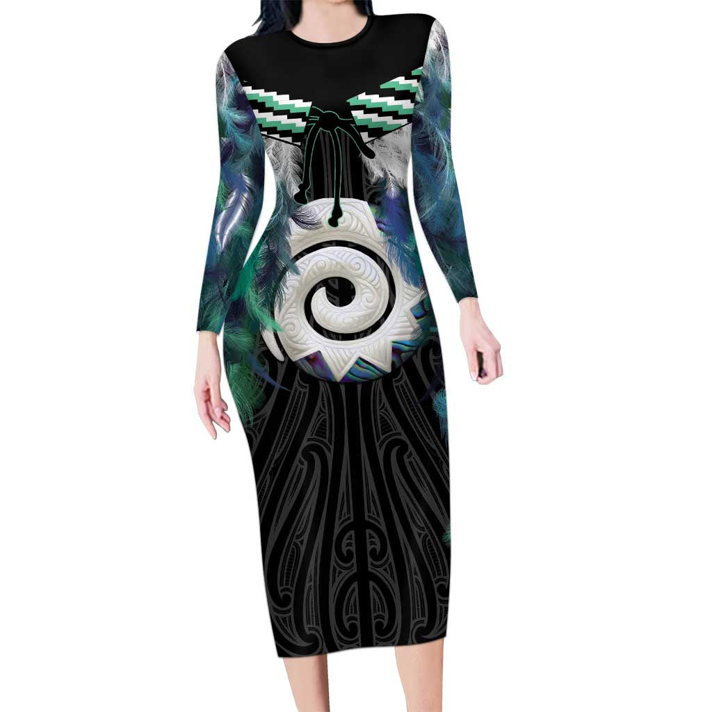 Aotearoa Korowai Motif Family Matching Long Sleeve Bodycon Dress and Hawaiian Shirt Maori Koru Poutama